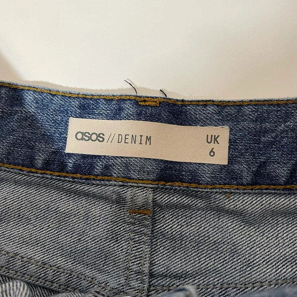 ASOS 100% Cotton Medium Wash Frayed Hem Mini Denim Skirt 2 Women’s - Picture 9 of 11